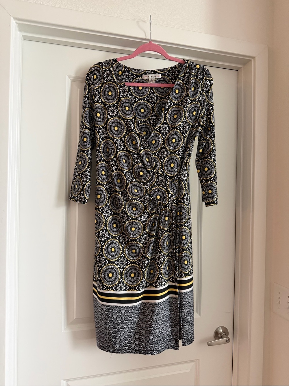 Aa Studio Black Dress with Yellow Medallion Print